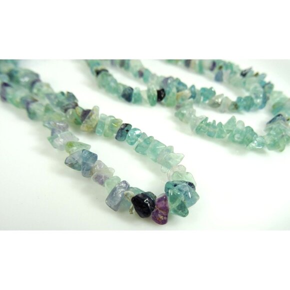 Gemstone Chip Necklace No Clasp Amethysts and More 34" Purple Light Green Blue - Picture 5 of 7